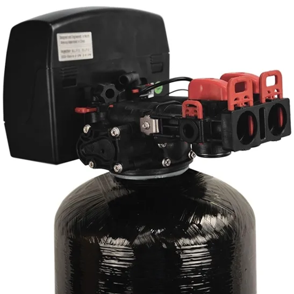 Neo-Pure NPHS-075 High Efficiency Up-Flow Water Softener regeneration controller on resin tank