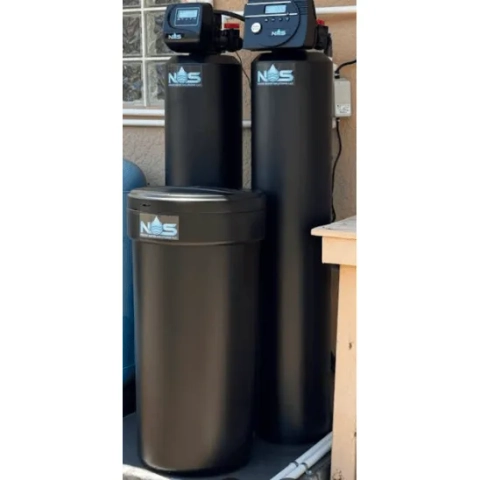 Nikkos Water Solutions high-efficiency water softener with a digital metered valve for precise salt control