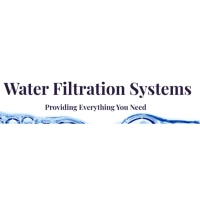 Nikkos Water Solutions logo featuring bold navy "Water Filtration Systems" text and a realistic blue water bubble banner