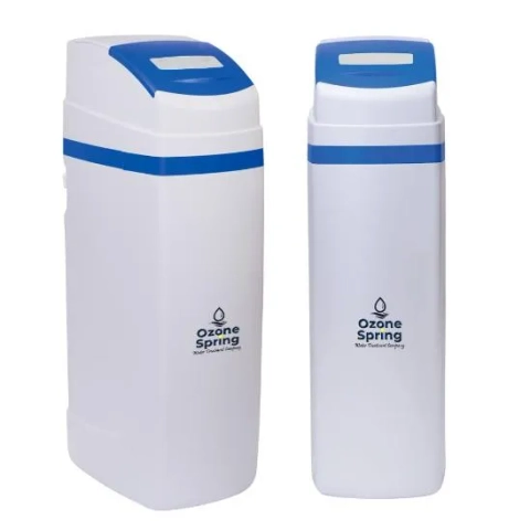 Ozone Spring 1035 cabinet type water softener system with sleek grey housing and a digital control valve