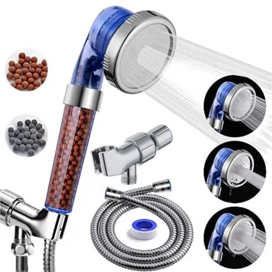 PHANCIR Hand Held Shower Head with 3 Settings Spray High-Pressure Shower Heads and two Filter Beads.