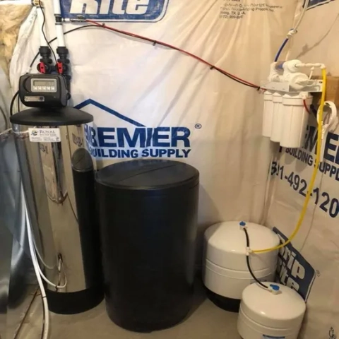 Royal Water Systems chrome softener tank with RO system, black brine tank, and digital head