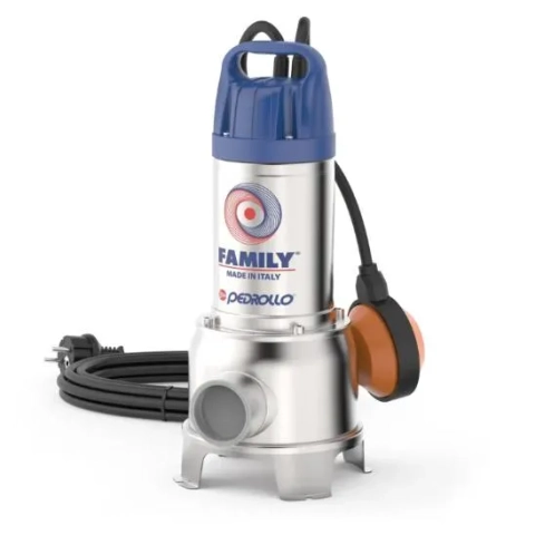 Close-up of Pedrollo Family submersible sewage pump used for residential and light commercial wastewater and drainage applications