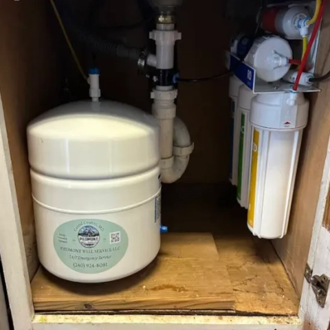 Compact multi-stage point-of-use drinking water purification system expertly plumbed by Piedmont Well Service LLC