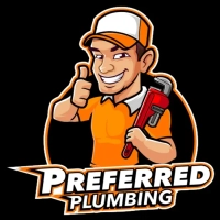 Preferred Plumbing logo featuring a friendly cartoon plumber holding a wrench and giving a thumbs up.