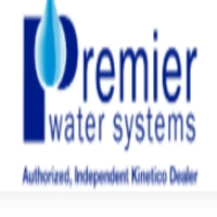Premier Water Systems logo featuring an initial letter "P" integrated with a sky blue water droplet icon, stacked text, and an "Authorized, Independent Kinetico Dealer" tagline