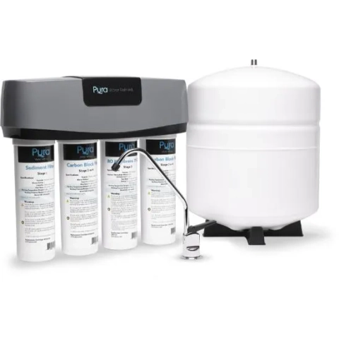 Pura Fresh reverse osmosis system by Pura Water Softeners with four filter stages and storage tank.
