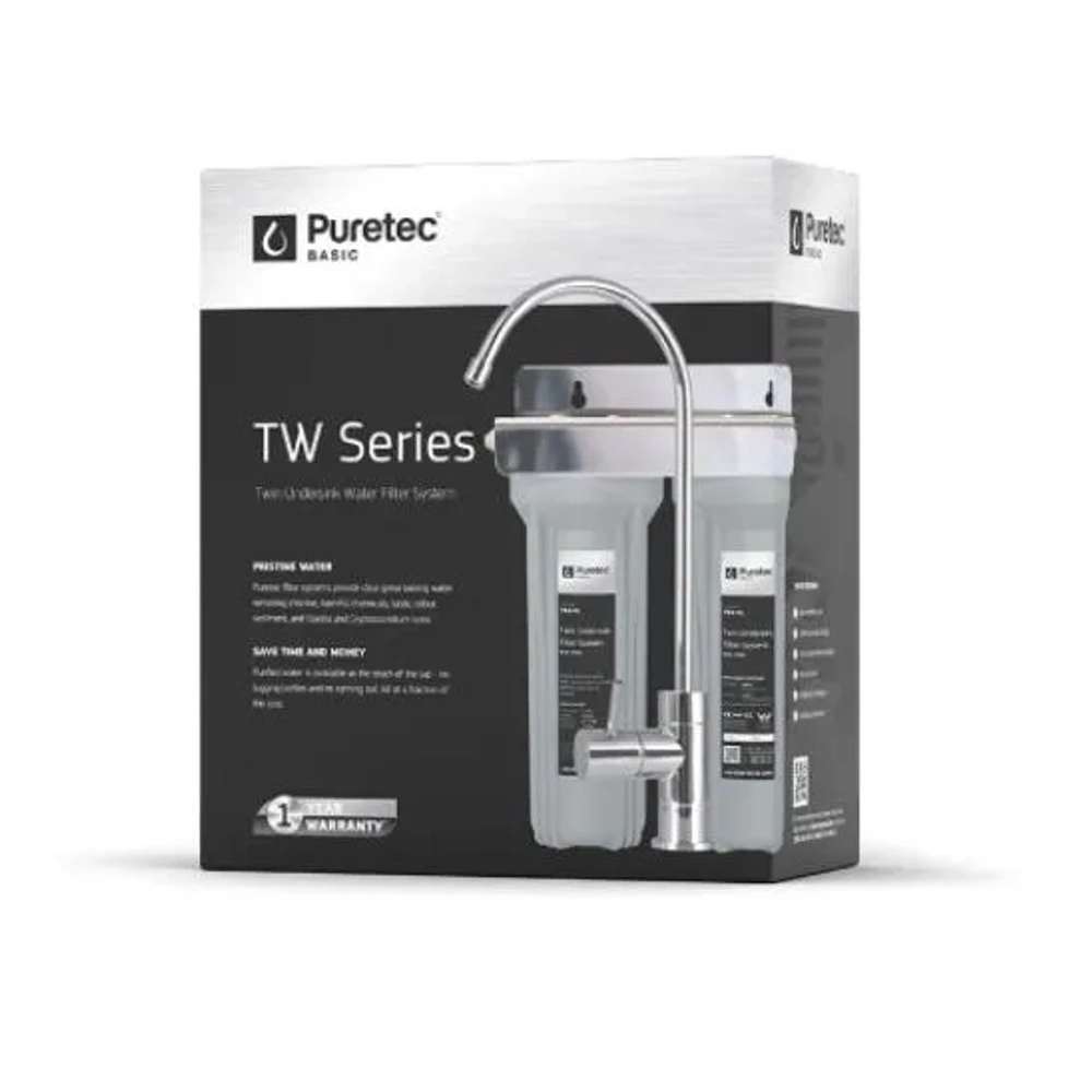 Puretec TW1 twin water filter removes sediment, rust, and chlorine for clean drinking water