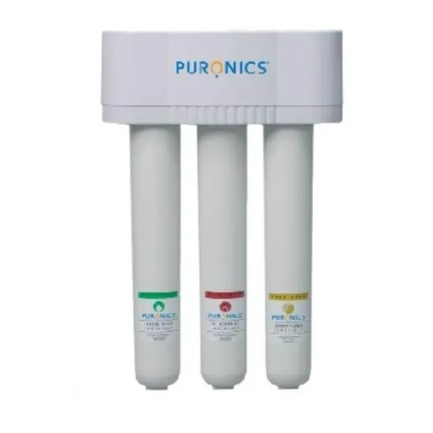 Under-sink Puronics Micromax reverse osmosis unit with high-performance sediment and carbon filters.