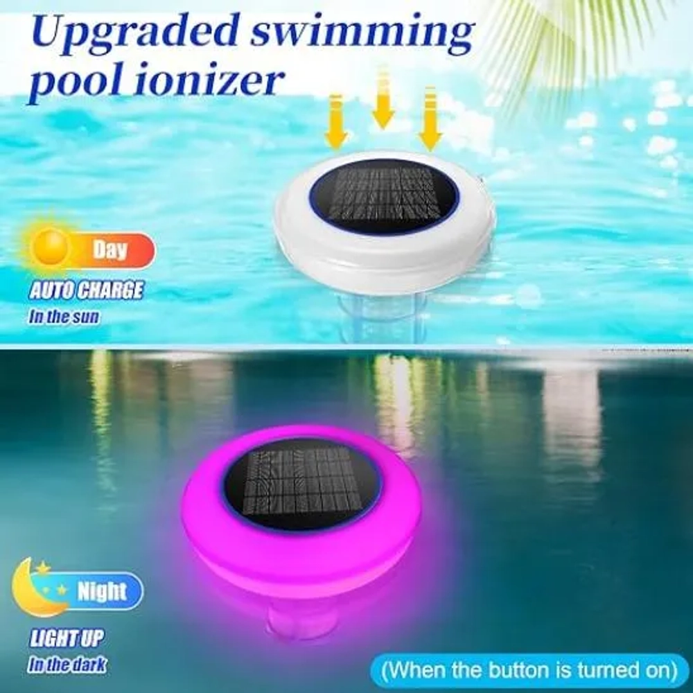 Qualirey Solar Pool Ionizer with Colorful LED Lights