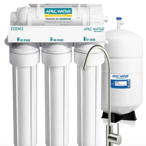Professional 5-stage under-counter residential reverse osmosis drinking water treatment system engineered with high-capacity sediment and carbon blocks by APEC Water