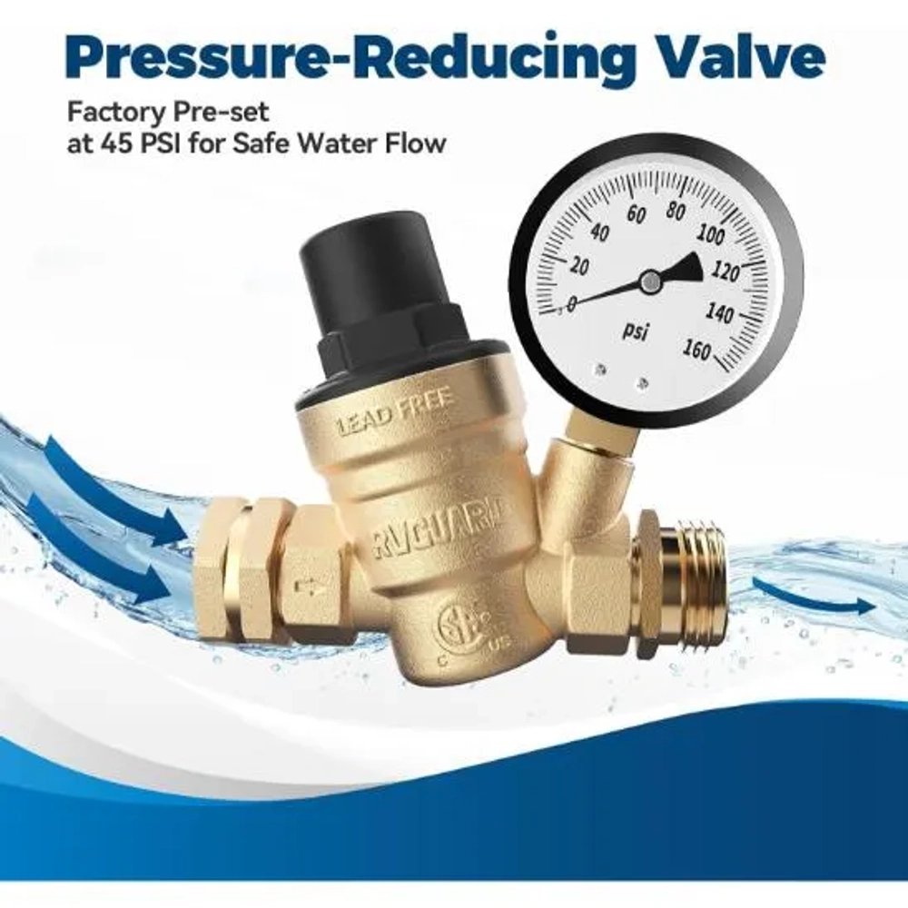 RVGUARD RV Water Pressure Regulator Valve with Adjustable Handle