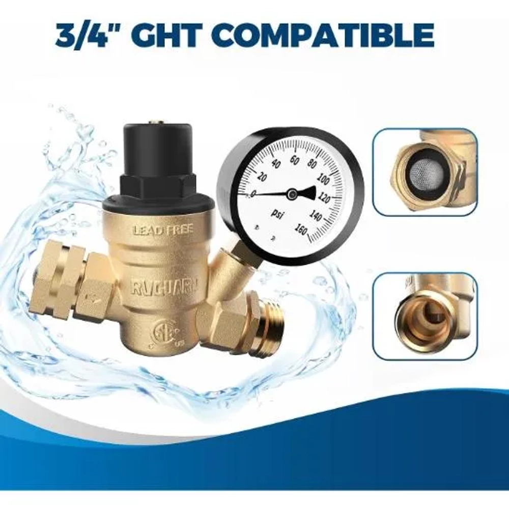RVGUARD RV Water Pressure Regulator Valve with Adjustable Handle