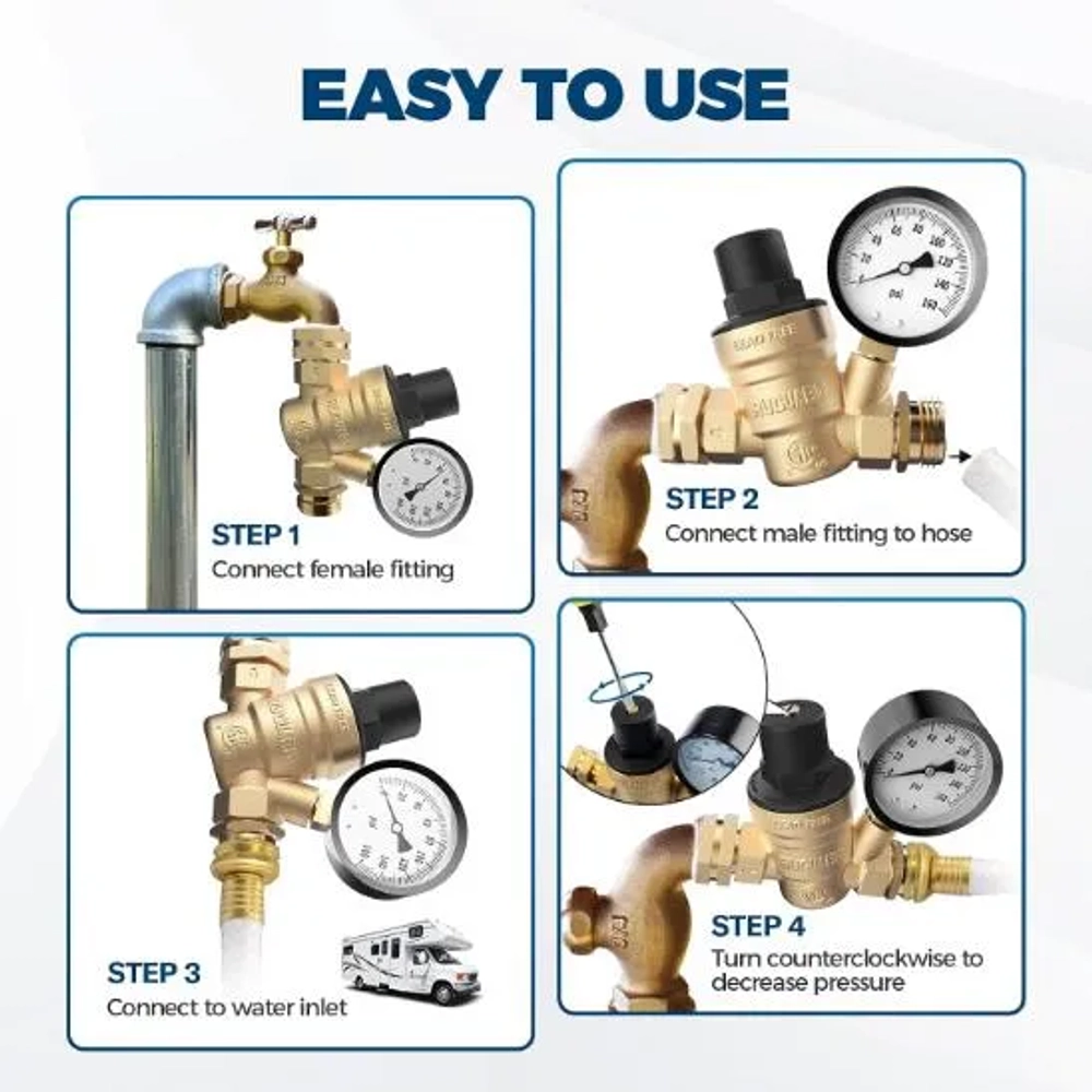 RVGUARD RV Water Pressure Regulator Valve with Adjustable Handle