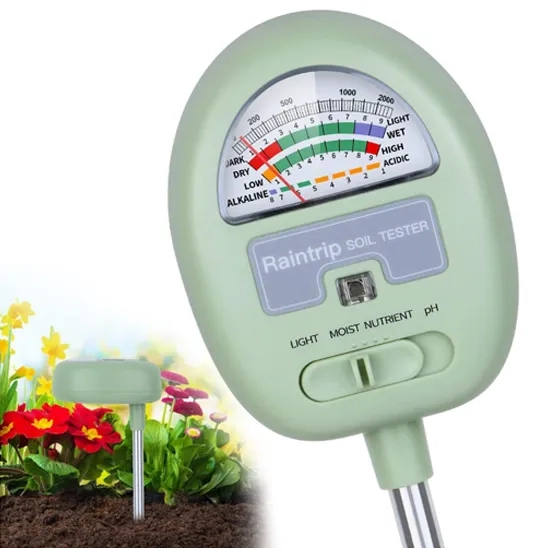 Raintrip Soil 4-in-1 Tester for Moisture, Light, Nutrients, pH  Great for Garden, Lawn, Farm, Indoor, and Outdoor Use