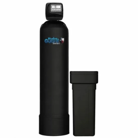Black Hydra Guard Series whole home water filtration and softener system with digital display valve