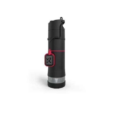 Grundfos 3" SQFlex solar submersible pump, stainless steel, with blue handling loop on top.