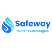 Safeway Water Technologies logo featuring a multi-layered blue water droplet icon and modern two-tone sans-serif typography