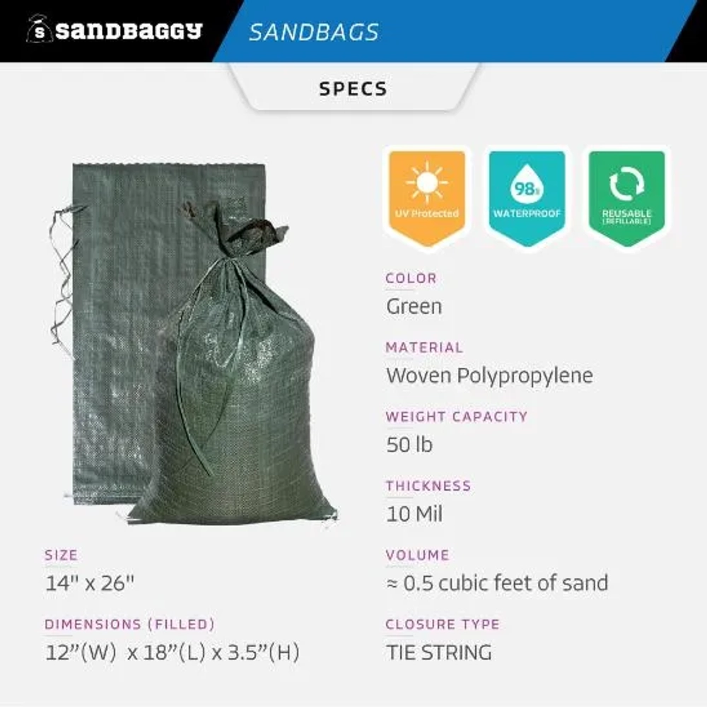 Sandbaggy Heavy Duty Empty Sandbags For Flooding-14" X 26"