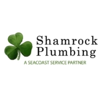Shamrock Plumbing logo featuring a realistic green three-leaf clover icon and classic serif typography with a Seacoast Service Partner tagline