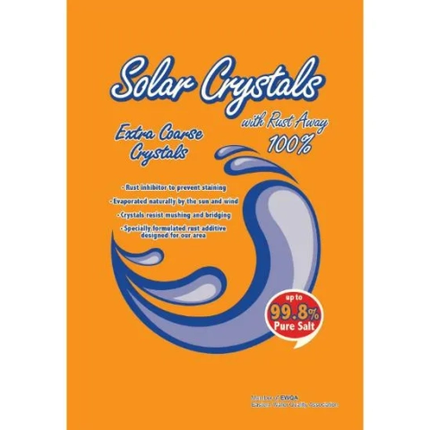 Water Softener Salt: Solar Crystals with Rust Away, specially formulated to prevent rust stains in water systems