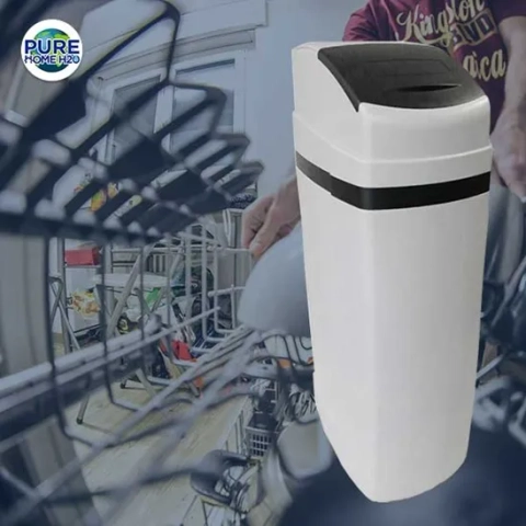 Pure Home H2O Space Saver Water Softener, a compact, dual-function system for hardness and whole-house filtration.