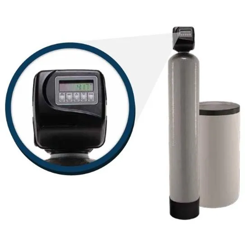 SpringSoft C series Water Softener system close-up of the black electronic control head display.