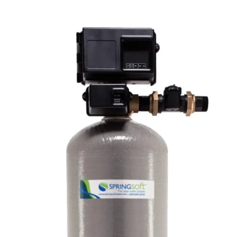 SpringSoft F Series Commercial water system, a large grey tank with a sophisticated digital head.