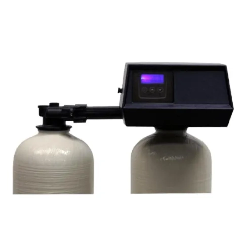 SpringSoft F Series metered twin water softener tanks and electronic digital control head.