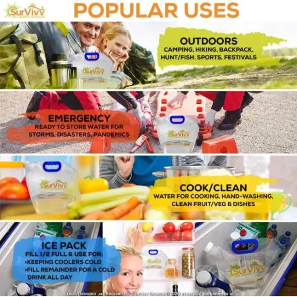 SurVivv Premium Collapsible Water Container Bag (5 Packs-1.3 Gallon)