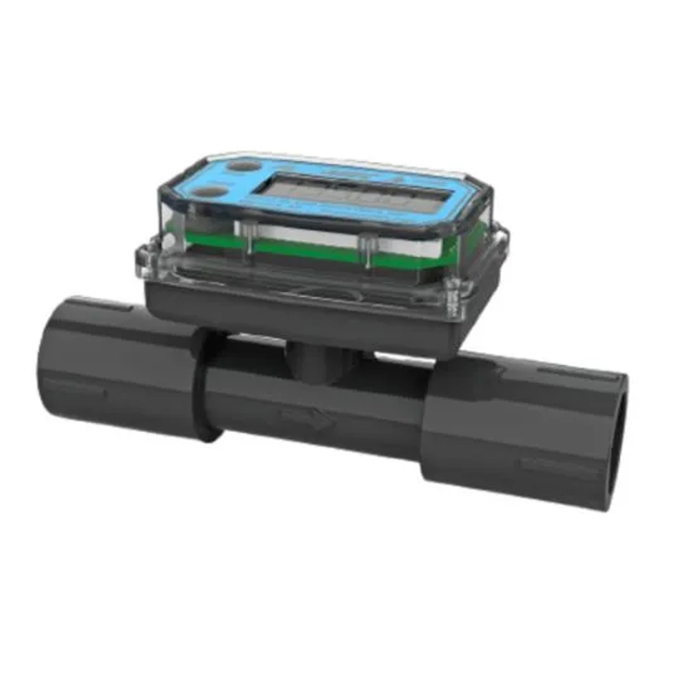 FLOMEC TM Water Meter for accurate flow rate measurement (4 to 3000 litres/minute), fitting Schedule 80 PVC. (Character Count: 108)