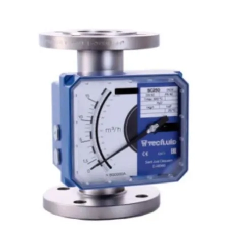 Tecfluid Metal Tube Flowmeter for extreme conditions; $15 \, \text{mm}$ to $150 \, \text{mm}$; flow rates up to $\mathbf{180,000 \, \text{LPH}}$. (Character Count: 114)