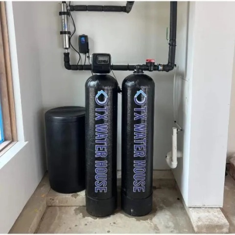 Professional whole house water softener by Texas Water House featuring Upflow Regeneration tech.