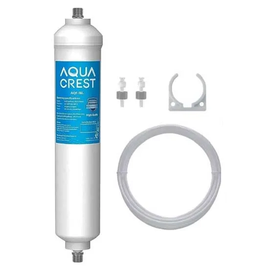 The Aqua Crest inline filter with wall mount equipment, pipe, and plastic fittings.