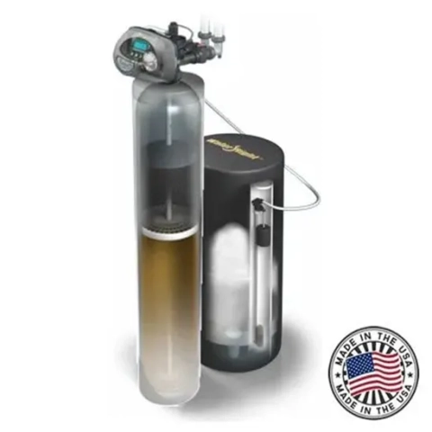 Water-Right EVRC water softener diagram showing dual-compartment resin and carbon filtration media.