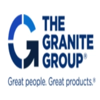 The Granite Group logo featuring a blue segmented circular letter "G" arrow emblem next to stacked dark navy typography and the slogan "Great people. Great products.".