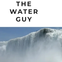 The Water Guy logo featuring bold black typography above a majestic waterfall image, representing natural and pure water solutions
