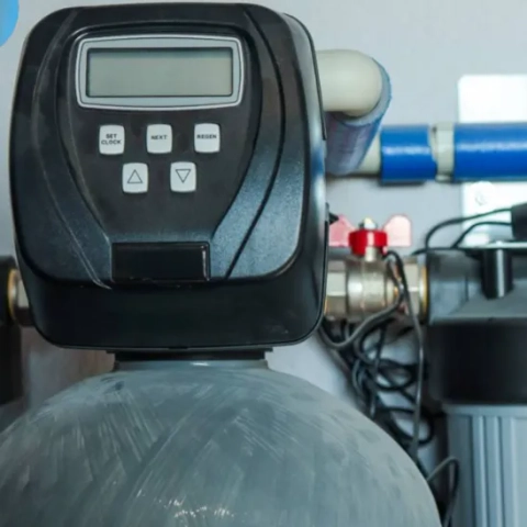 Tri County Pump Service Inc water softener.jpg featuring a dual-tank well water treatment system with specialized electronic control heads