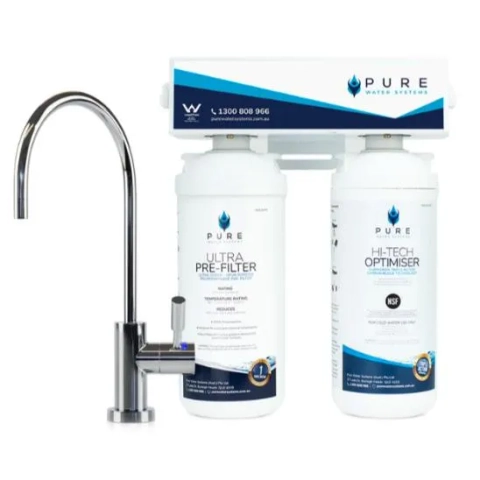 Pure Water Systems Twin Quick Change under sink filter with Hi-Tech Optimiser cartridge
