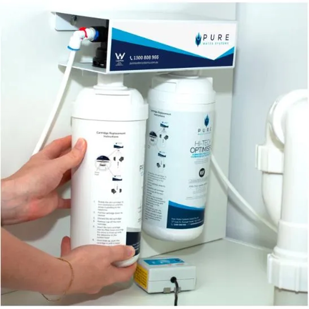 Pure Water Systems Twin Quick Change under sink filter with Hi-Tech Optimiser cartridge