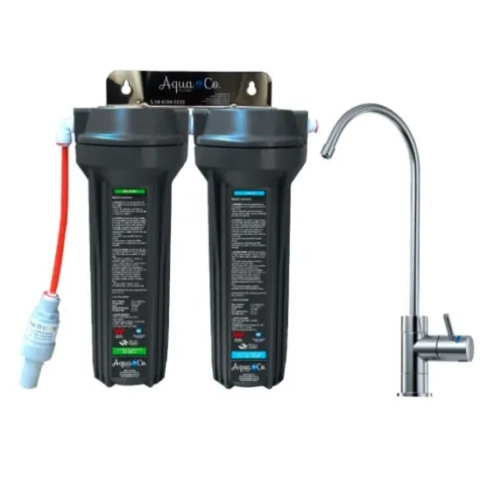 AquaCo Twin Under Sink Filter System by Aussie Water Coolers featuring sediment and carbon stages