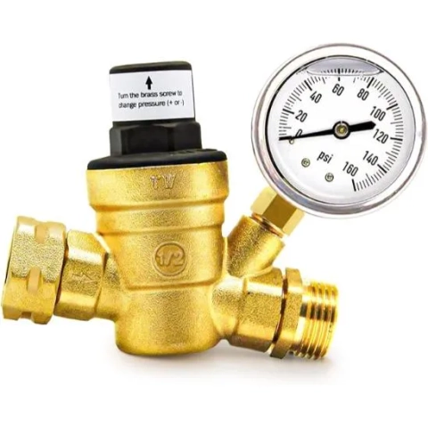 Twinkle Star RV Water Pressure Regulator Valve with Gauge and Inlet Screened Filter