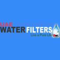 UAE Water Filters logo with Live a Pure Life tagline and a water drop graphic containing the UAE map