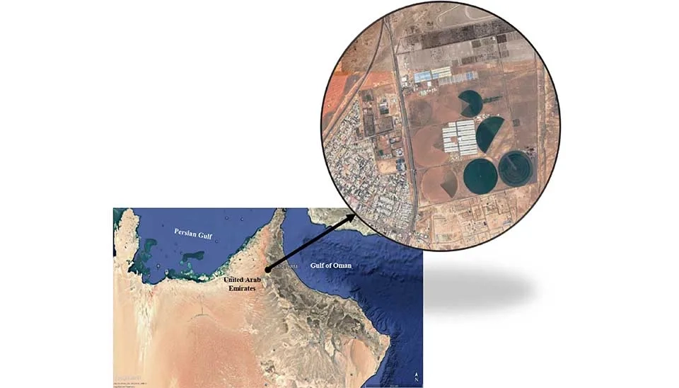 Location of UAE wheat farm in map for ETo calculator online training course.