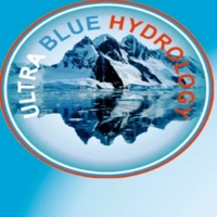 Ultra Blue Hydrology logo featuring glacial mountains and water purification services.