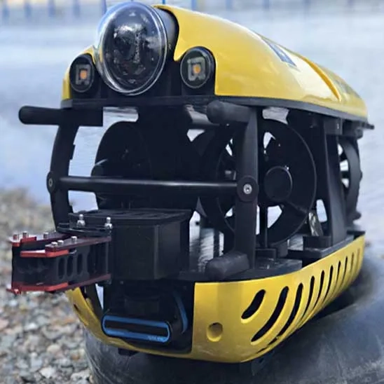 Image. Underwater ROV TORTUGA (SeaClear) collecting seabed plastic, tackling underwater marine pollution.