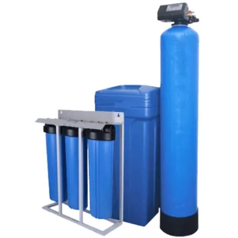 Upscale Water Solutions water softener system with digital valve tank, brine tank, and triple pre-filters
