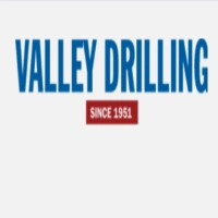 Valley Drilling logo featuring a large, tall blue uppercase wordmark "VALLEY DRILLING" positioned over a solid red rectangular badge reading "SINCE 1951" in white text on a light gray background