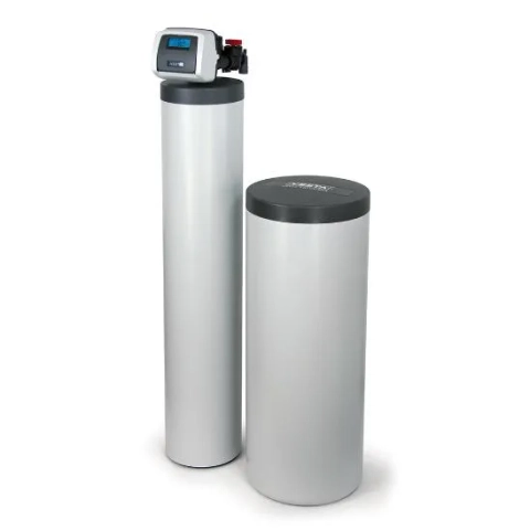 High-capacity Vesta water softener featuring a tall resin tank and a digital metered control head.