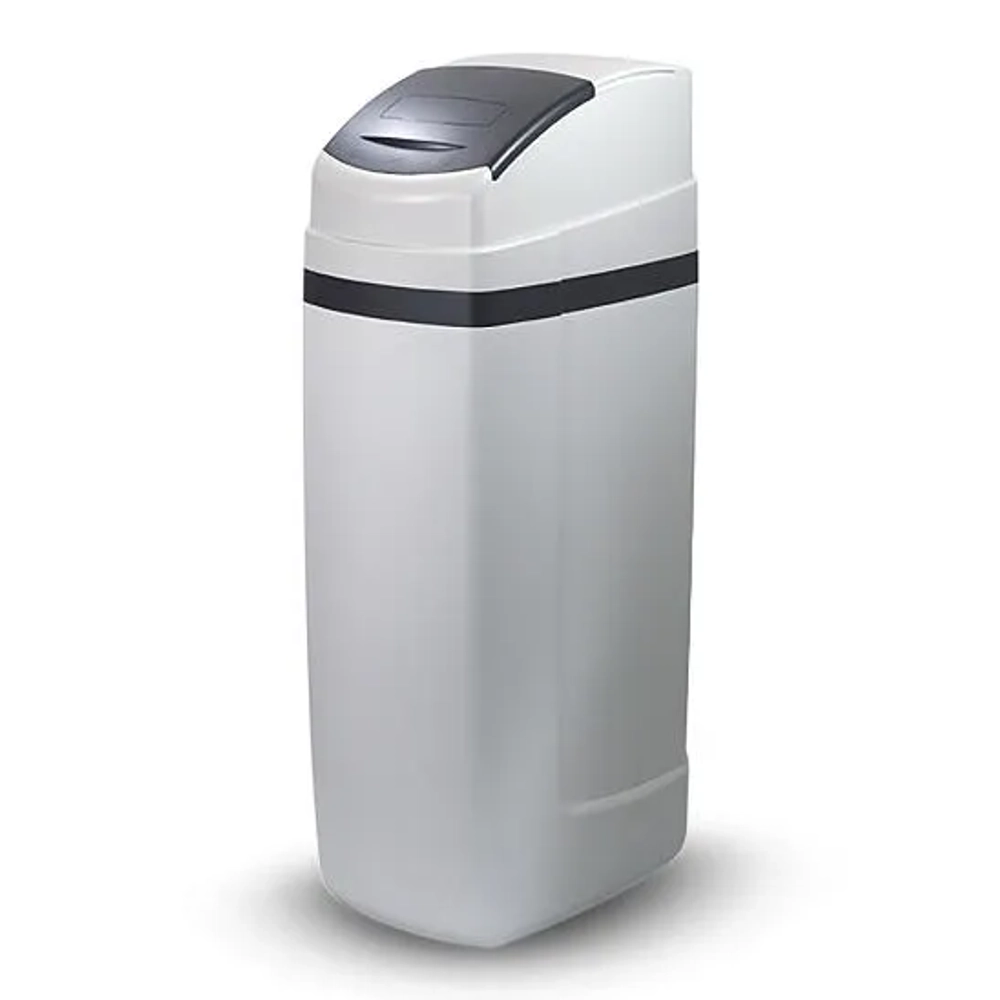 Vesta Residential Series space-saving cabinet water softener with contemporary design.